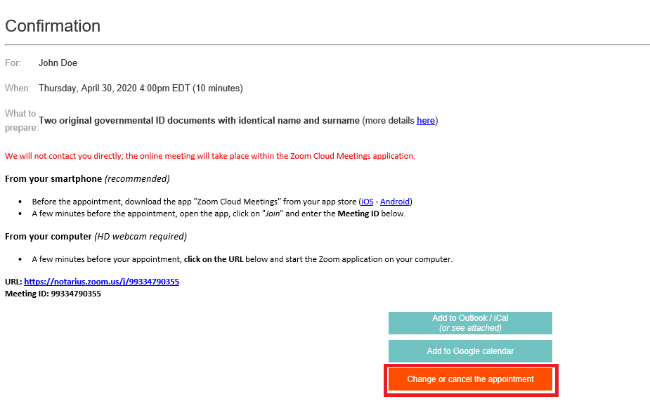 How to cancel or reschedule an online identity verification meeting