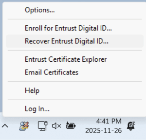Recover a digital signature CertifiO Desktop through the Entrust Client ...